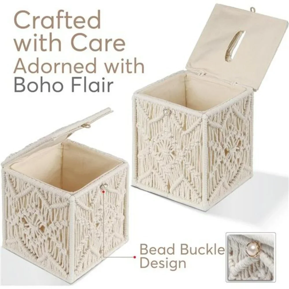 Square macrame tissue box cover woven boho tissue holder decorative home bathroo